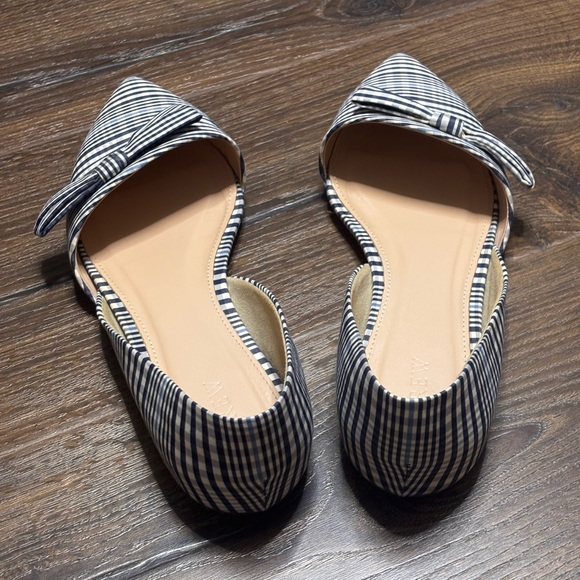 J. Crew Sloan plaid d'Orsay flats with a bow in navy blue and white size 9 - Picture 7 of 10